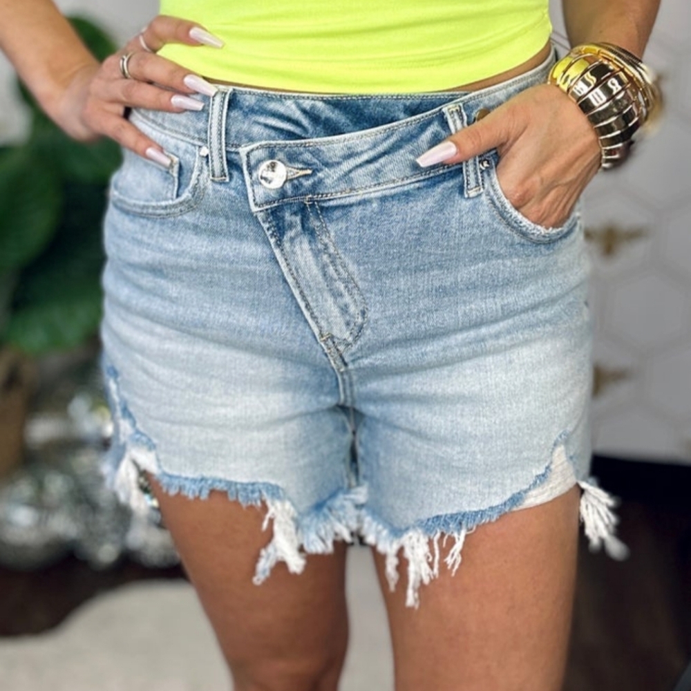 Risen Jean's Denim shorts cut-off crossover waist